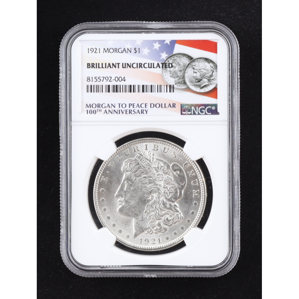 1921 Morgan Silver Dollar - American Flag Label (NGC BRILLIANT UNCIRCULATED) at PristineAuction.com