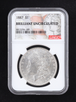 1887 Morgan Silver Dollar - American Flag Label (NGC BRILLIANT UNCIRCULATED) at PristineAuction.com