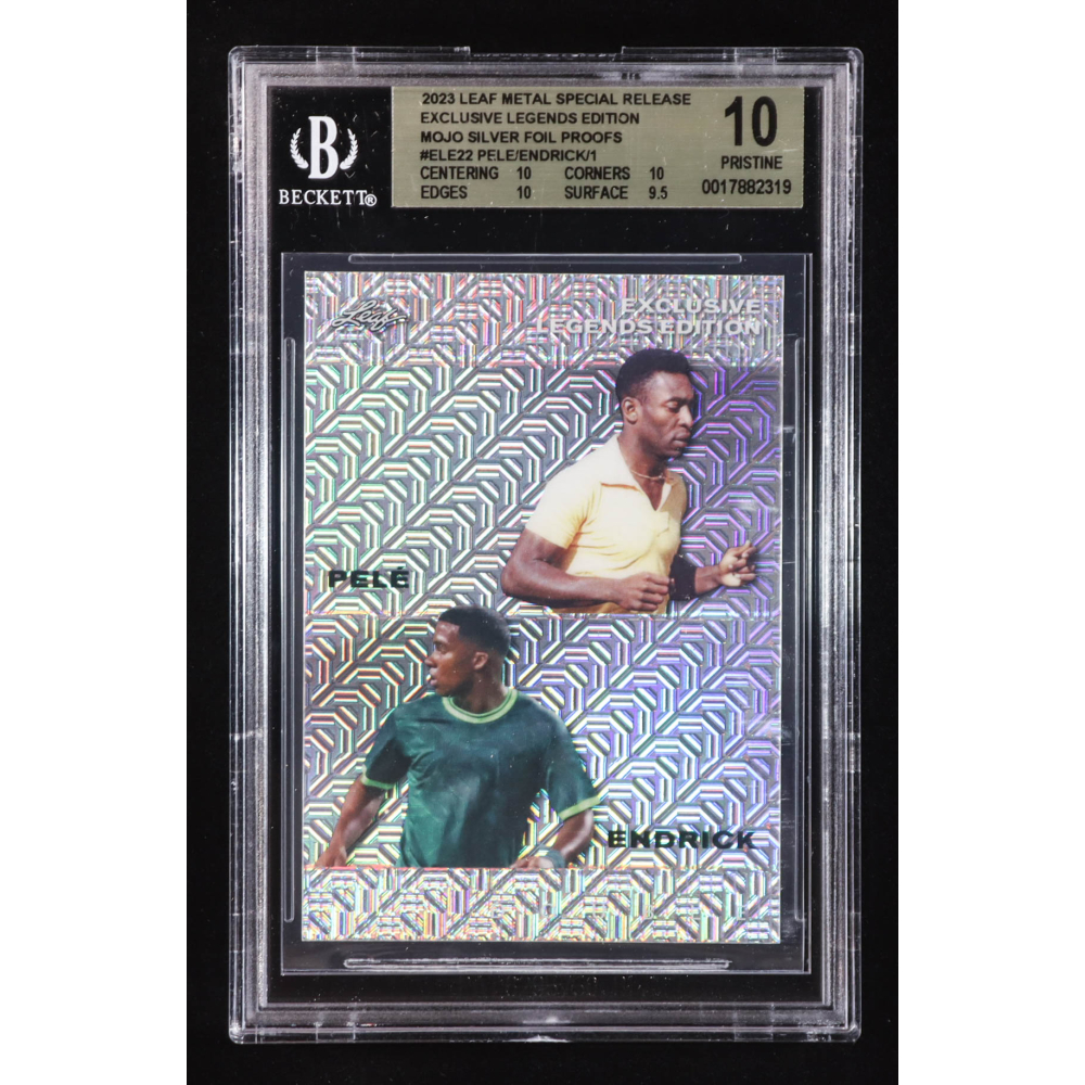 Pele / Endrick 2023 Leaf Metal Special Release Exclusive Legends Edition Mojo Silver Foil Proofs #ELE22 #1/1 (BGS 10) at PristineAuction.com
