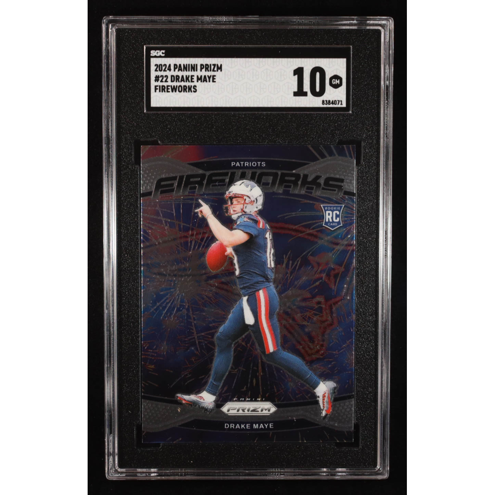 Drake Maye 2024 Panini Prizm Fireworks #22 RC (SGC 10) at PristineAuction.com