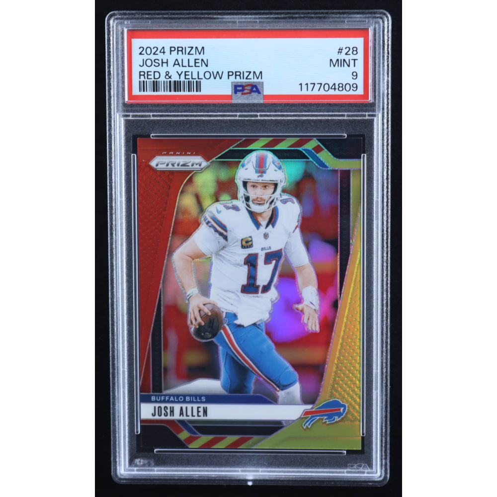 Josh Allen 2024 Panini Prizm Prizms Red and Yellow #28 #21/44 (PSA 9) at PristineAuction.com