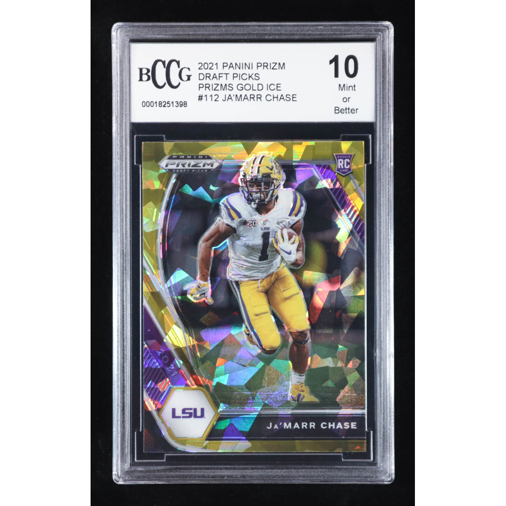 Ja'Marr Chase 2021 Panini Prizm Draft Picks Prizms Gold Ice #112 RC (BCCG 10) at PristineAuction.com
