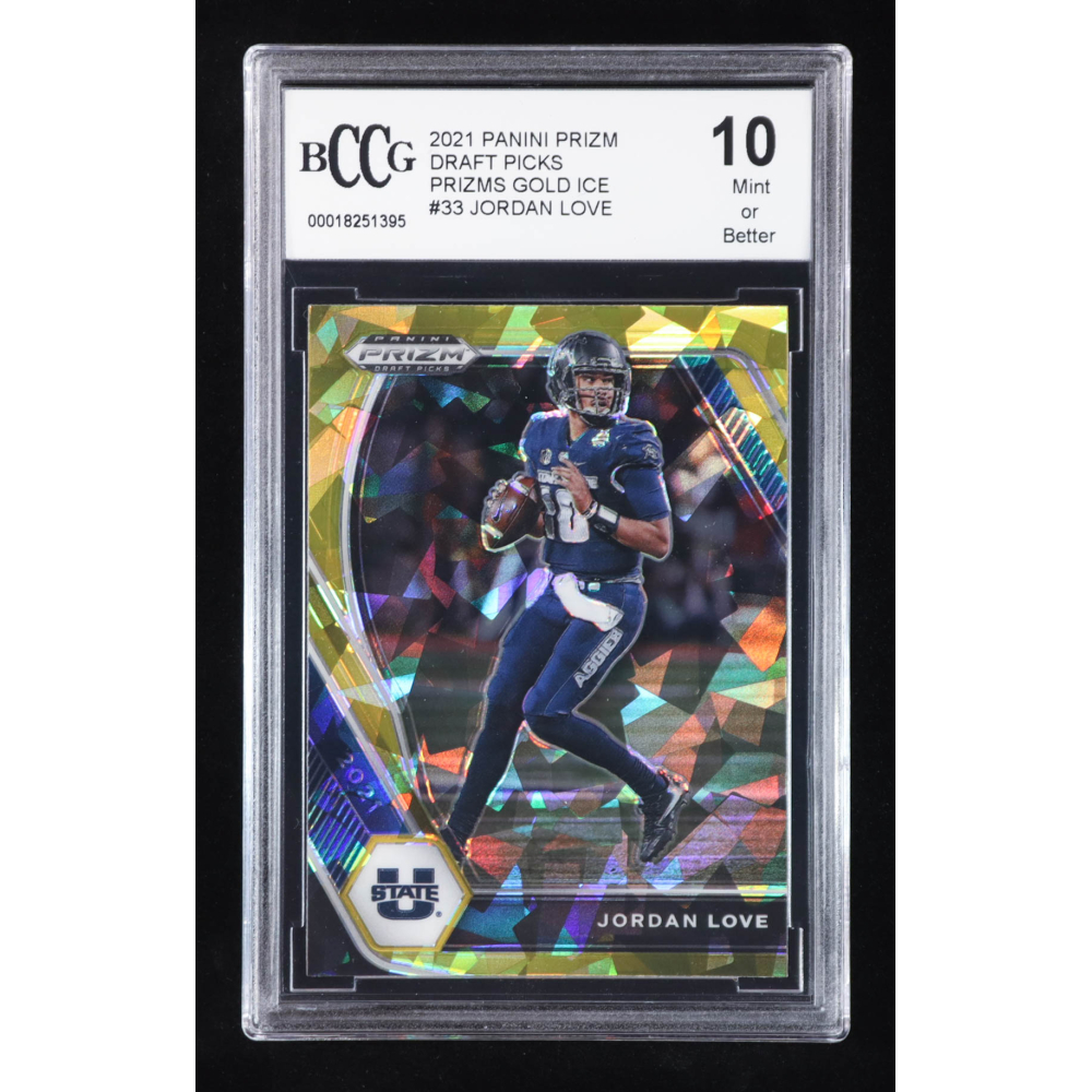 Jordan Love 2021 Panini Prizm Draft Picks Prizms Gold Ice #33 (BCCG 10) at PristineAuction.com