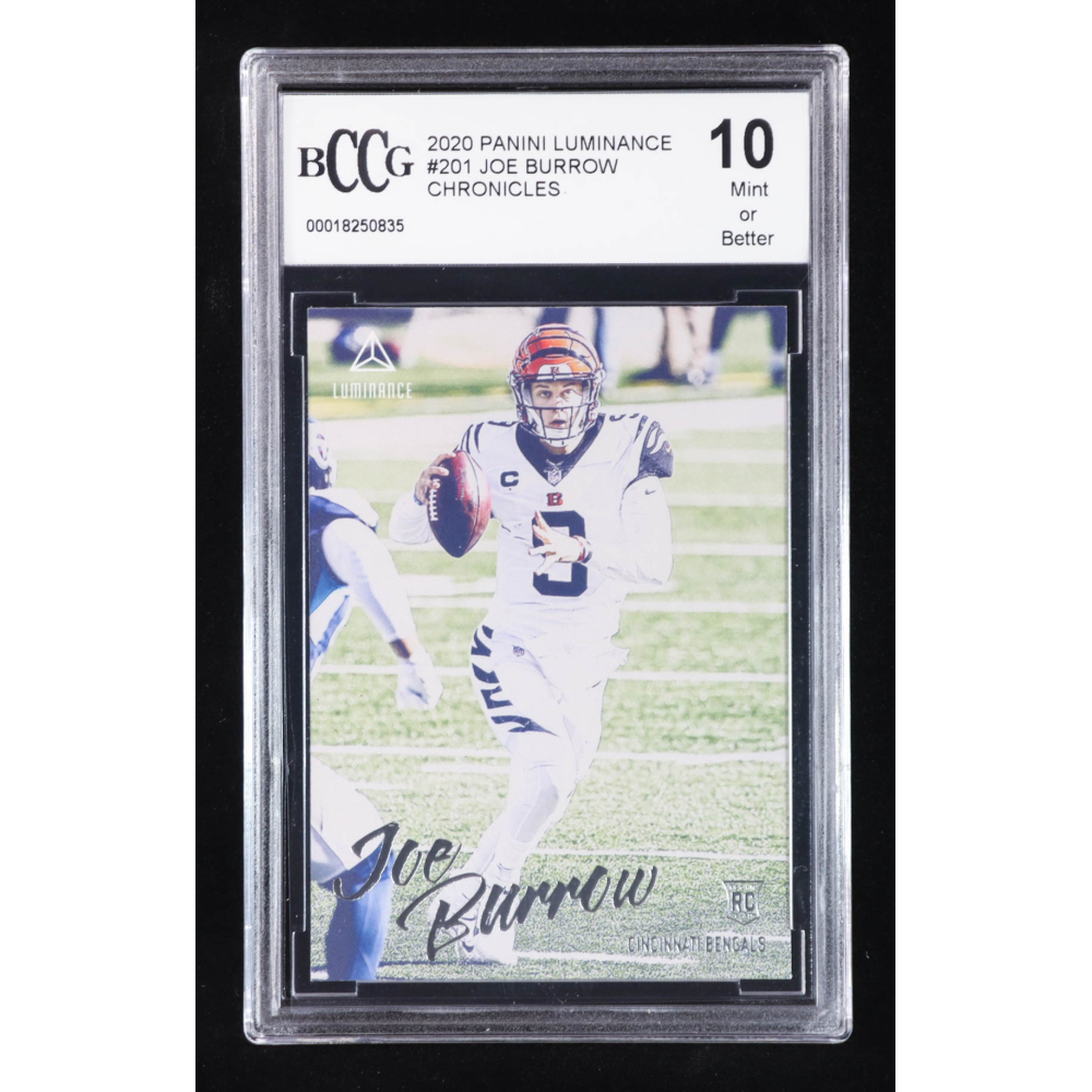 Joe Burrow 2020 Panini Luminance #201 RC / CHRONICLES (BCCG 10) at PristineAuction.com Joe Burrow 2020 Panini Luminance #201 RC / CHRONICLES (BCCG 10) at PristineAuction.com