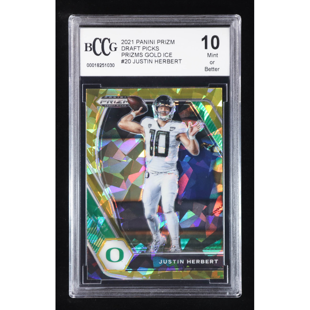 Justin Herbert 2021 Panini Prizm Draft Picks Prizms Gold Ice #20 (BCCG 10) at PristineAuction.com