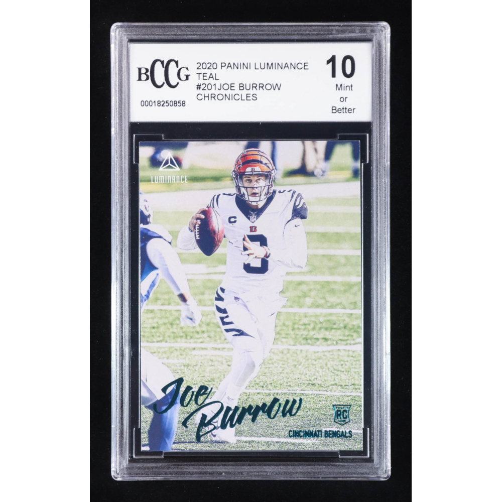 Joe Burrow 2020 Panini Luminance Teal #201 RC / CHRONICLES (BCCG 10) at PristineAuction.com