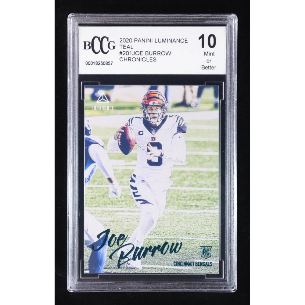 Joe Burrow 2020 Panini Luminance Teal #201 RC / CHRONICLES (BCCG 10) at PristineAuction.com