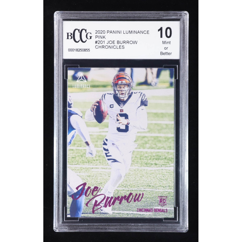 Joe Burrow 2020 Panini Luminance Pink #201 RC / CHRONICLES (BCCG 10) at PristineAuction.com