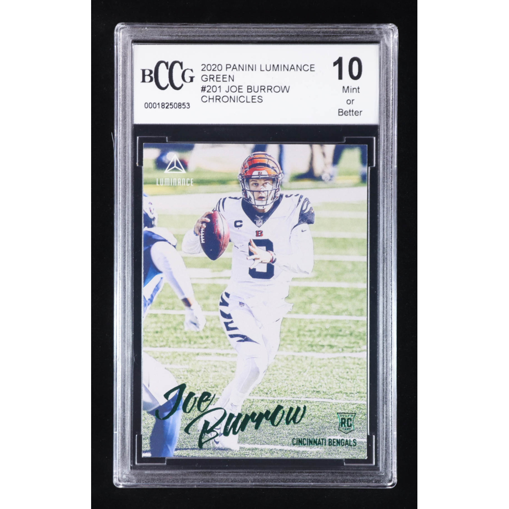 Joe Burrow 2020 Panini Luminance Green #201 RC / CHRONICLES (BCCG 10) at PristineAuction.com