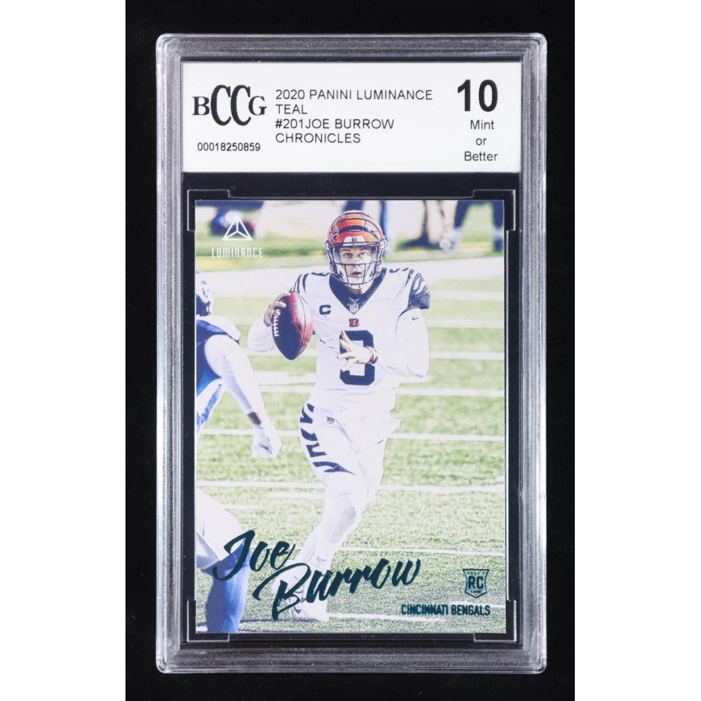 Joe Burrow 2020 Panini Luminance Teal #201 RC / CHRONICLES (BCCG 10) at PristineAuction.com