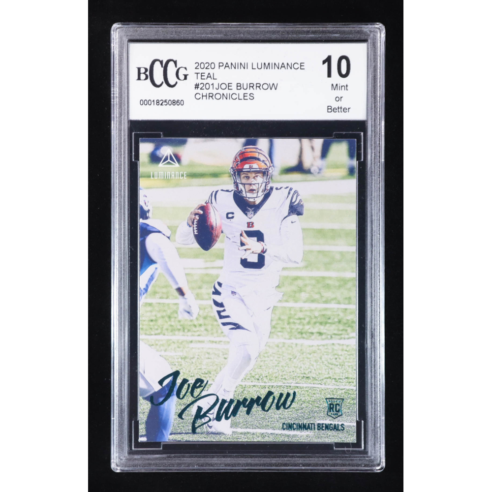 Joe Burrow 2020 Panini Luminance Teal #201 RC / CHRONICLES (BCCG 10) at PristineAuction.com