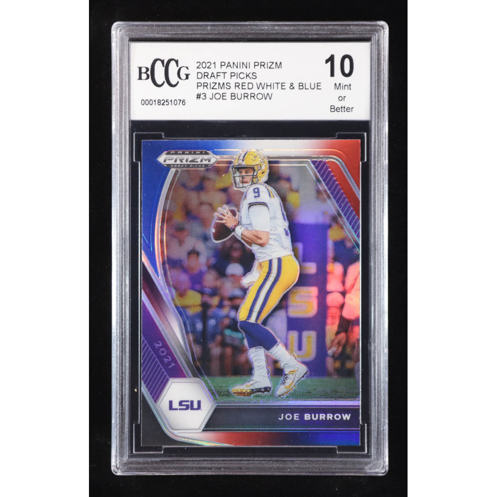 Joe Burrow 2021 Panini Prizm Draft Picks Prizms Red White and Blue #3 (BCCG 10) at PristineAuction.com