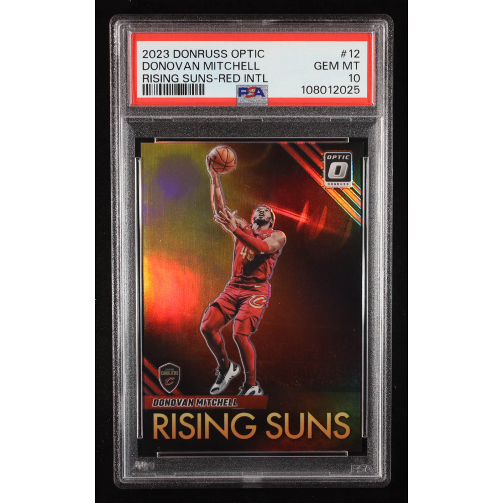 Donovan Mitchell 2023 Donruss Optic Rising Suns Red #12 #12/99 (PSA 10) at PristineAuction.com
