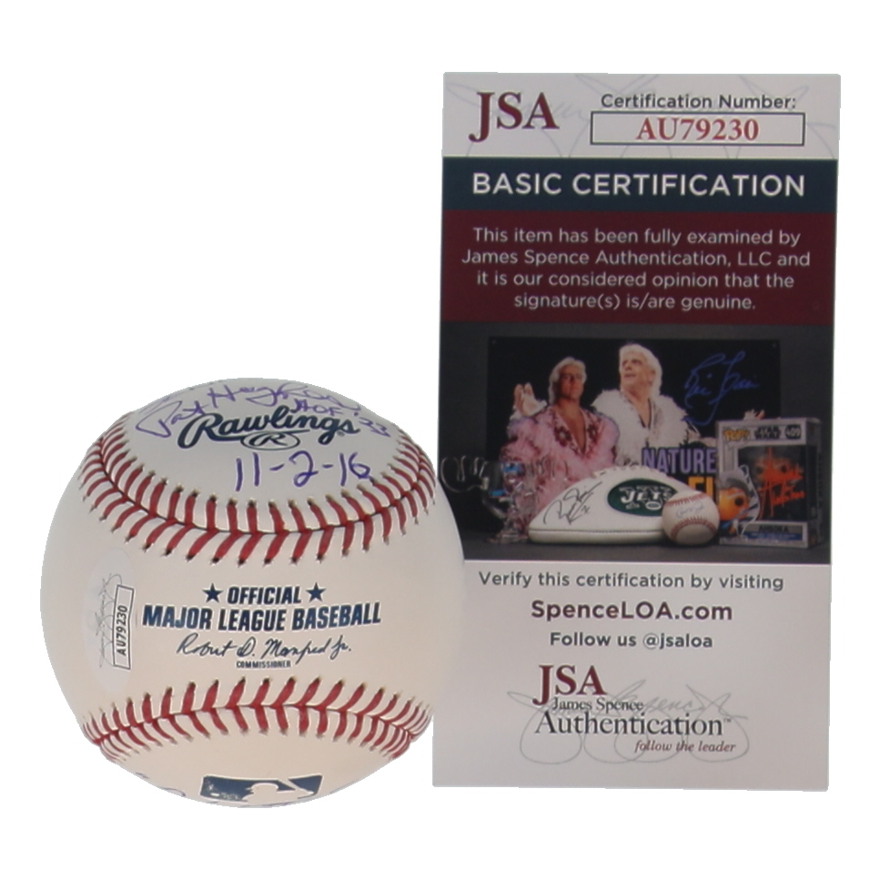 Pat Huges Signed OML Baseball with Extensive Inscription (JSA) at PristineAuction.com Pat Huges Signed OML Baseball with Extensive Inscription (JSA) at PristineAuction.com