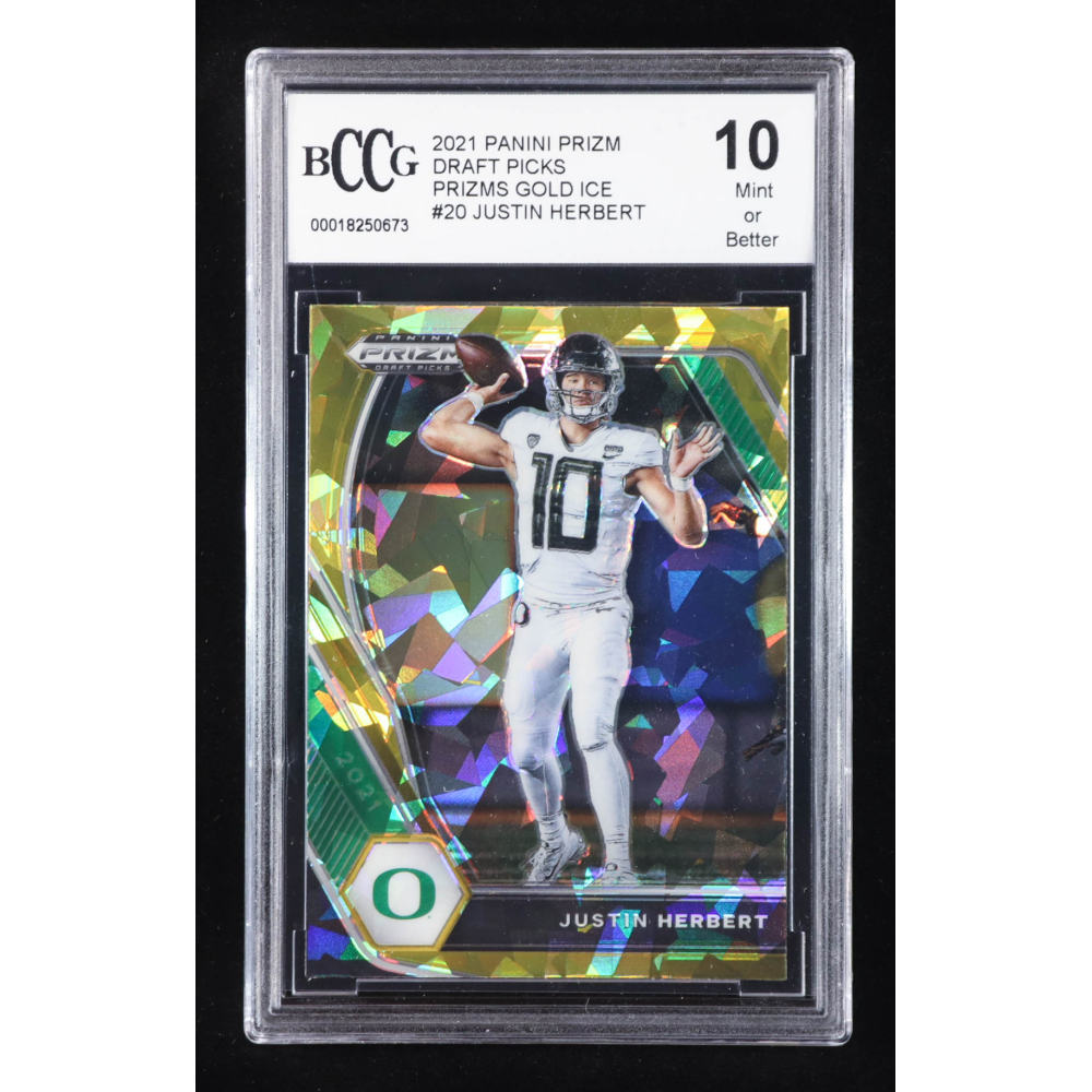 Justin Herbert 2021 Panini Prizm Draft Picks Prizms Gold Ice #20 (BCCG 10) at PristineAuction.com