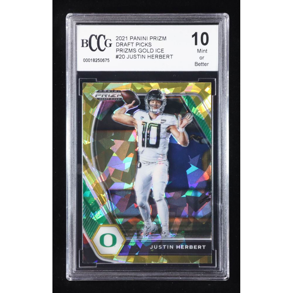 Justin Herbert 2021 Panini Prizm Draft Picks Prizms Gold Ice #20 (BCCG 10) at PristineAuction.com