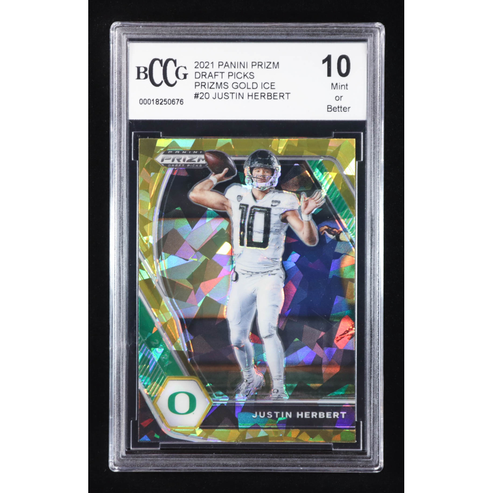 Justin Herbert 2021 Panini Prizm Draft Picks Prizms Gold Ice #20 (BCCG 10) at PristineAuction.com