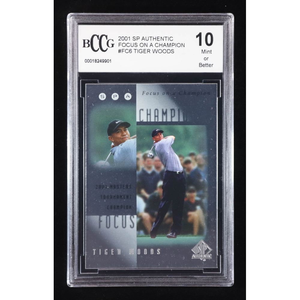 Tiger Woods 2001 SP Authentic Focus on a Champion #FC6 RC (BCCG 10) at PristineAuction.com