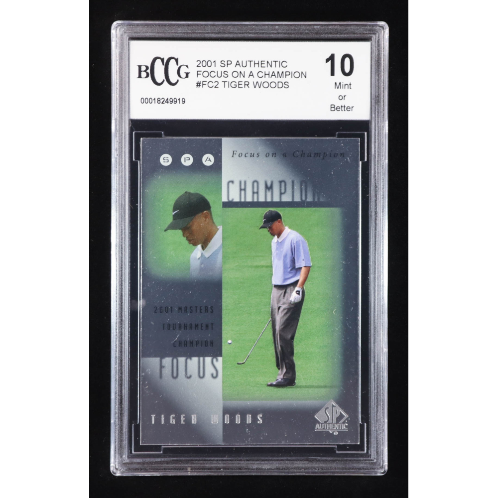Tiger Woods 2001 SP Authentic Focus on a Champion #FC2 RC (BCCG 10) at PristineAuction.com Tiger Woods 2001 SP Authentic Focus on a Champion #FC2 RC (BCCG 10) at PristineAuction.com