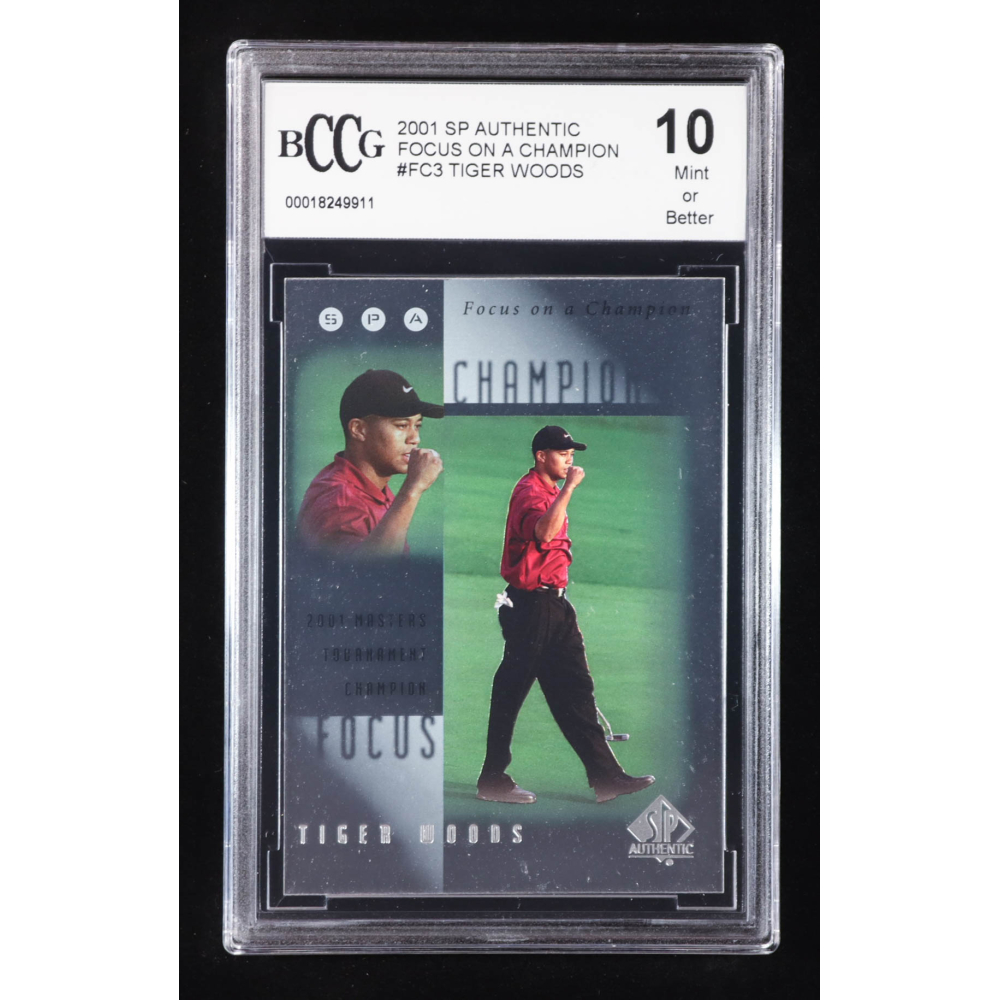 Tiger Woods 2001 SP Authentic Focus on a Champion #FC3 RC (BCCG 10) at PristineAuction.com Tiger Woods 2001 SP Authentic Focus on a Champion #FC3 RC (BCCG 10) at PristineAuction.com
