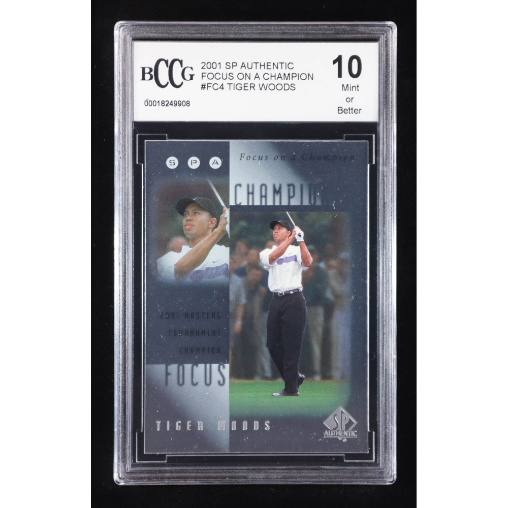 Tiger Woods 2001 SP Authentic Focus on a Champion #FC4 RC (BCCG 10) at PristineAuction.com