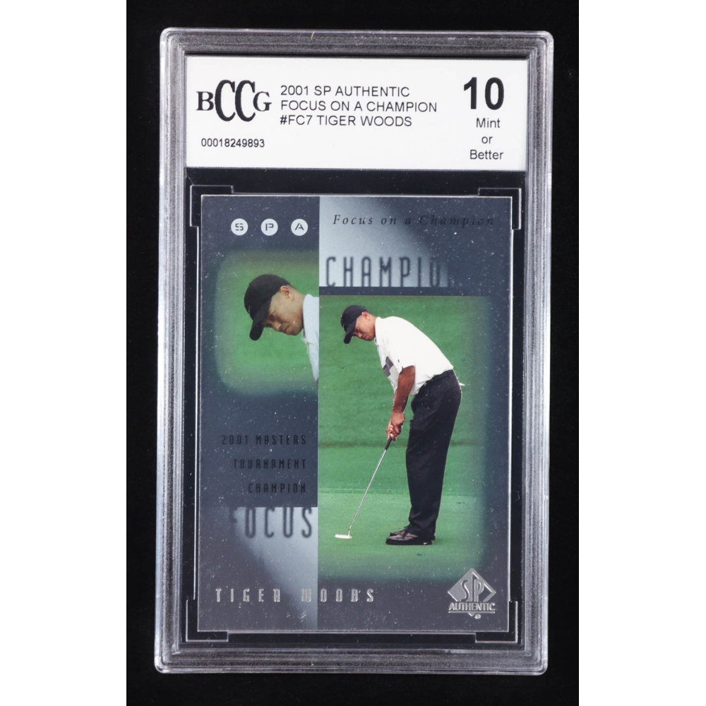 Tiger Woods 2001 SP Authentic Focus on a Champion #FC7 RC (BCCG 10) at PristineAuction.com Tiger Woods 2001 SP Authentic Focus on a Champion #FC7 RC (BCCG 10) at PristineAuction.com