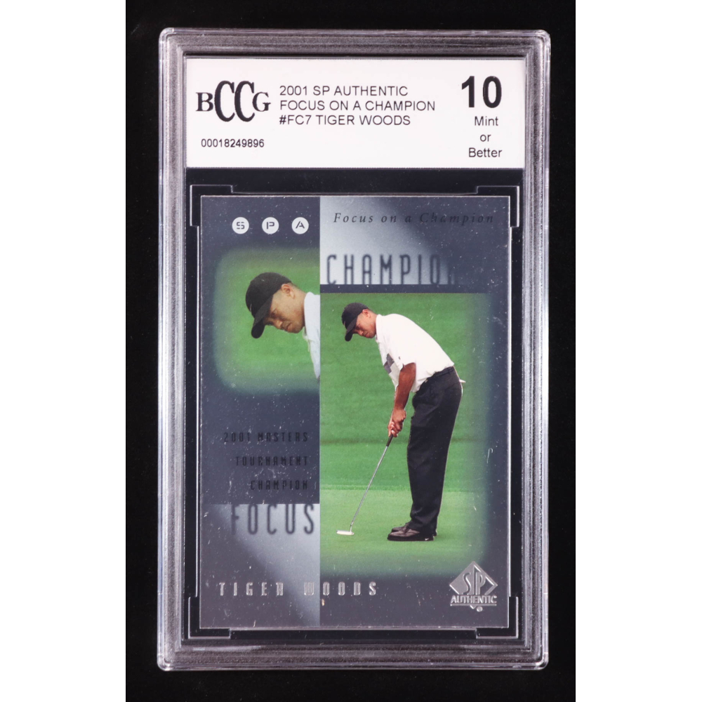 Tiger Woods 2001 SP Authentic Focus on a Champion #FC7 RC (BCCG 10) at PristineAuction.com