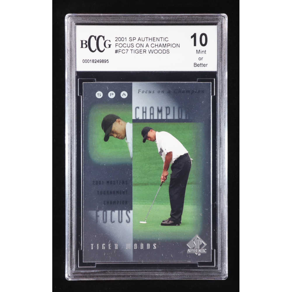 Tiger Woods 2001 SP Authentic Focus on a Champion #FC7 RC (BCCG 10) at PristineAuction.com