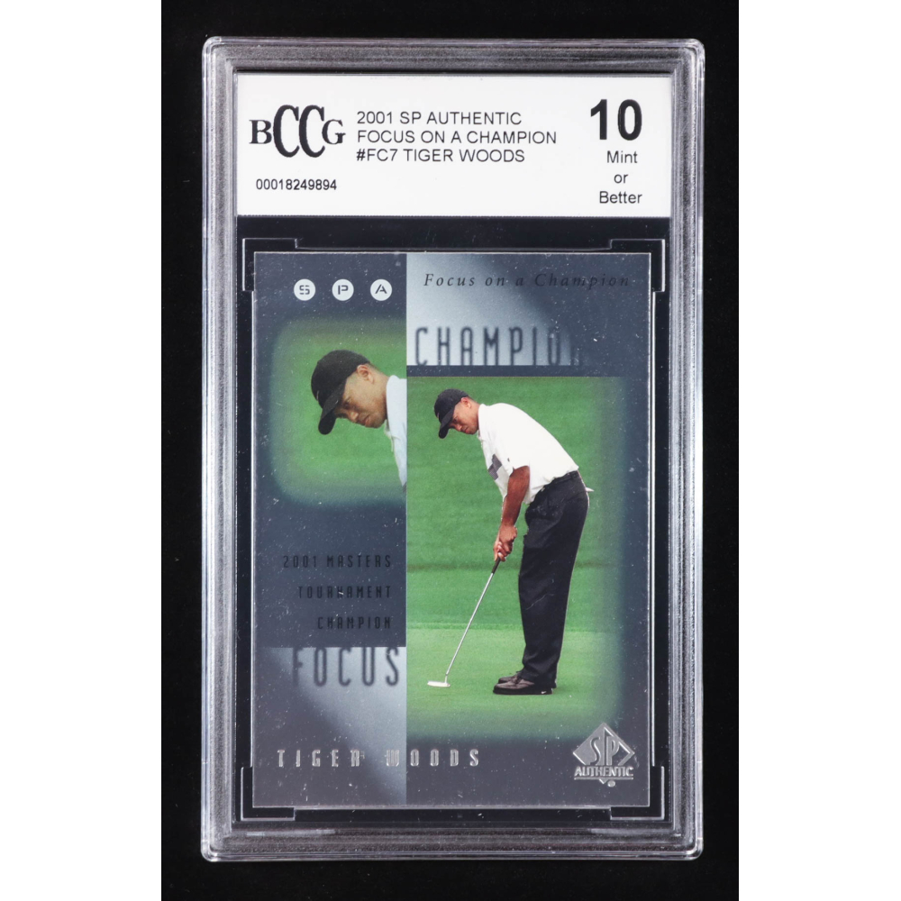 Tiger Woods 2001 SP Authentic Focus on a Champion #FC7 RC (BCCG 10) at PristineAuction.com