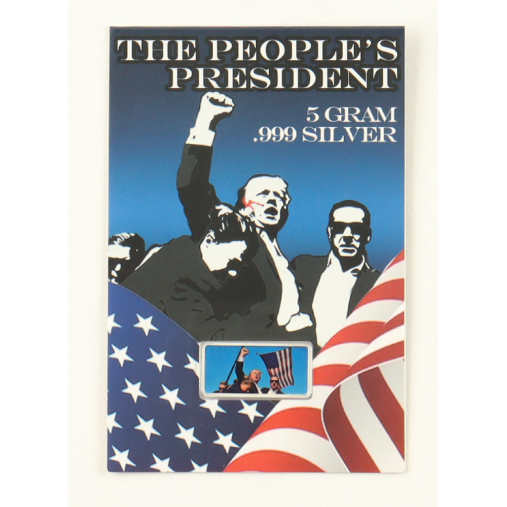 Donald Trump 2024 "The People's President" Colorized 5 Gram .999 Fine Silver Bullion Bar at PristineAuction.com