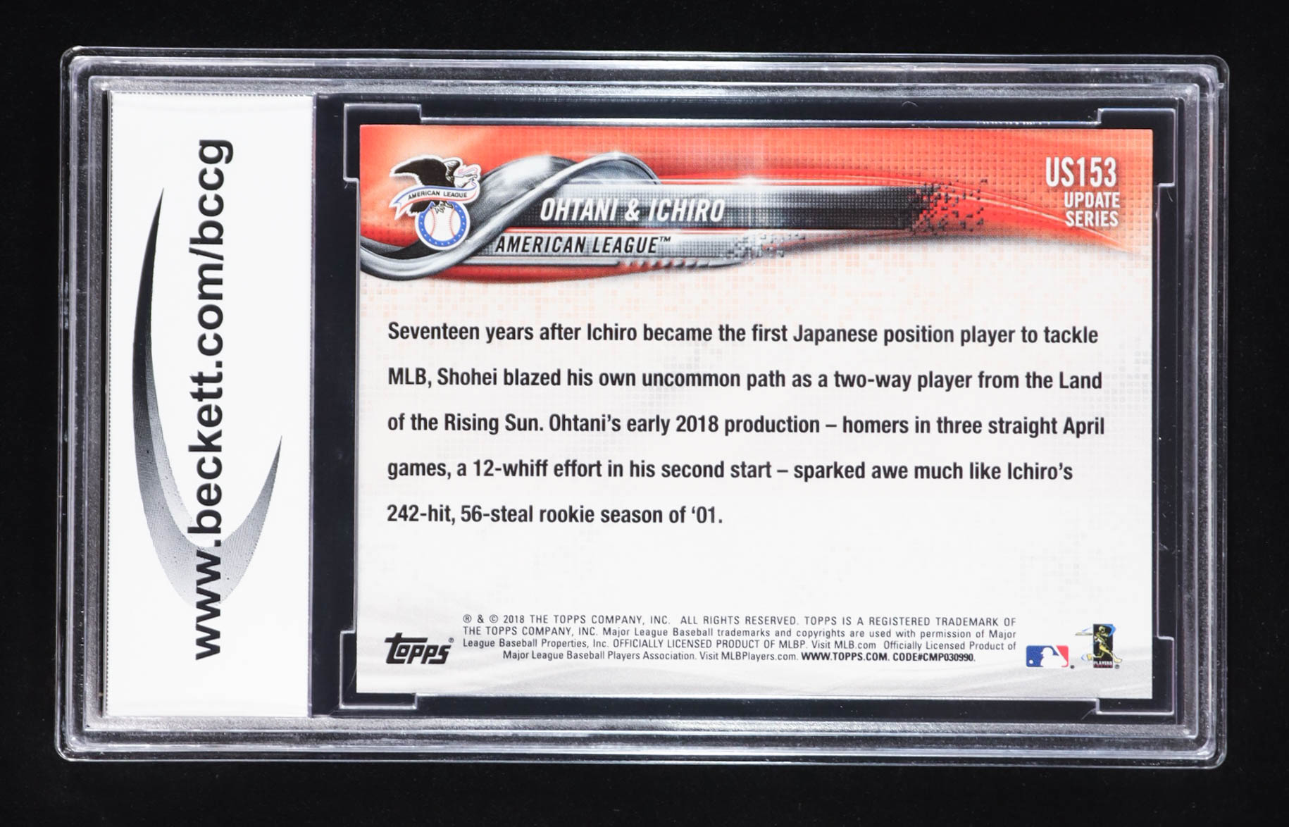Shohei Ohtani RC / Ichiro Suzuki 2018 Topps Update #US153 / Japan's Finest (BCCG 10) at PristineAuction.com Shohei Ohtani RC / Ichiro Suzuki 2018 Topps Update #US153 / Japan's Finest (BCCG 10) at PristineAuction.com