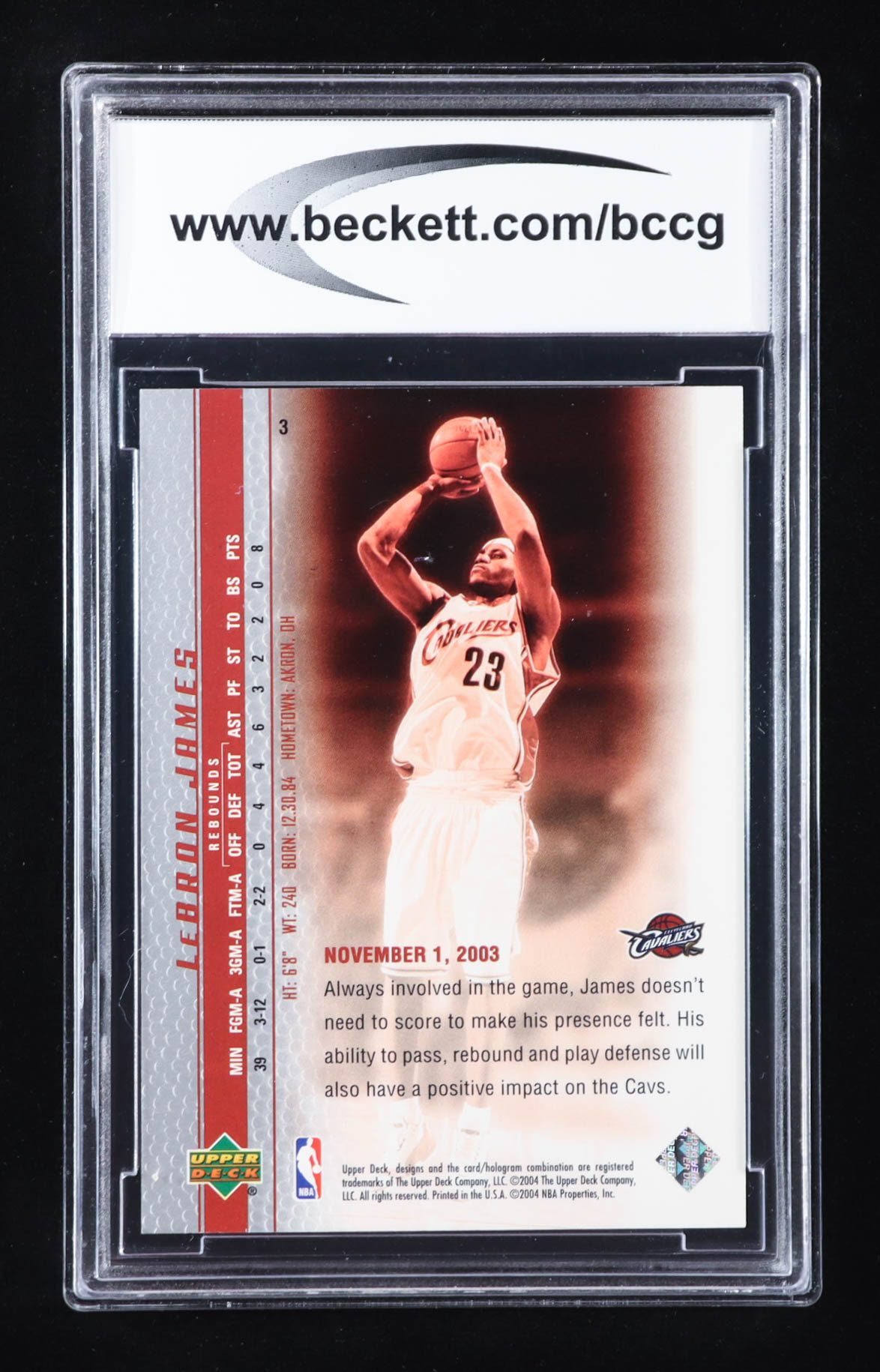 LeBron James 2003-04 Upper Deck Phenomenal Beginning LeBron James #3 RC / James Quickly Elevates (BCCG 10) at PristineAuction.com LeBron James 2003-04 Upper Deck Phenomenal Beginning LeBron James #3 RC / James Quickly Elevates (BCCG 10) at PristineAuction.com