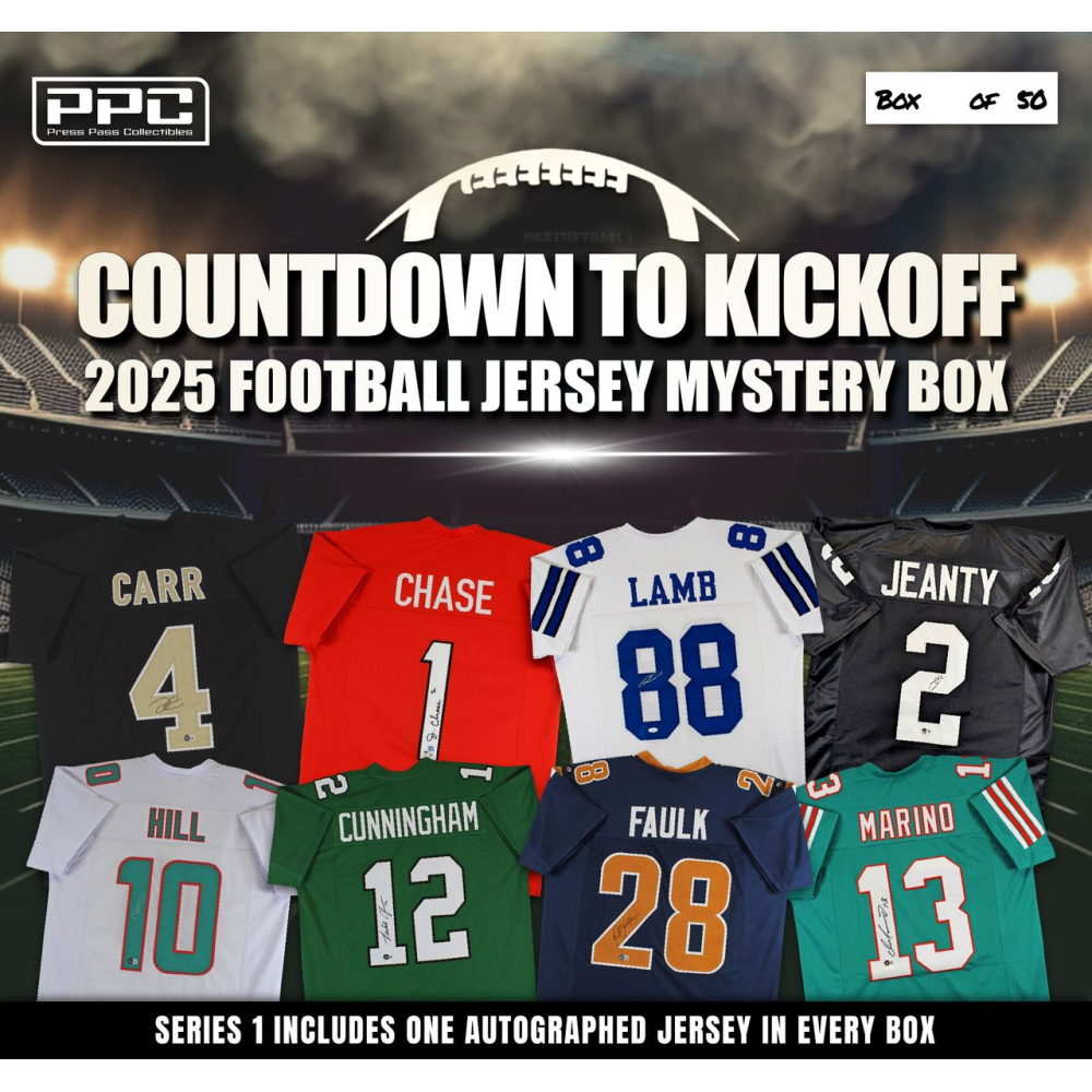 Press Pass Collectibles 2025 Countdown to Kickoff Football Jersey Mystery Box – Series 1 (Limited to 50) at PristineAuction.com