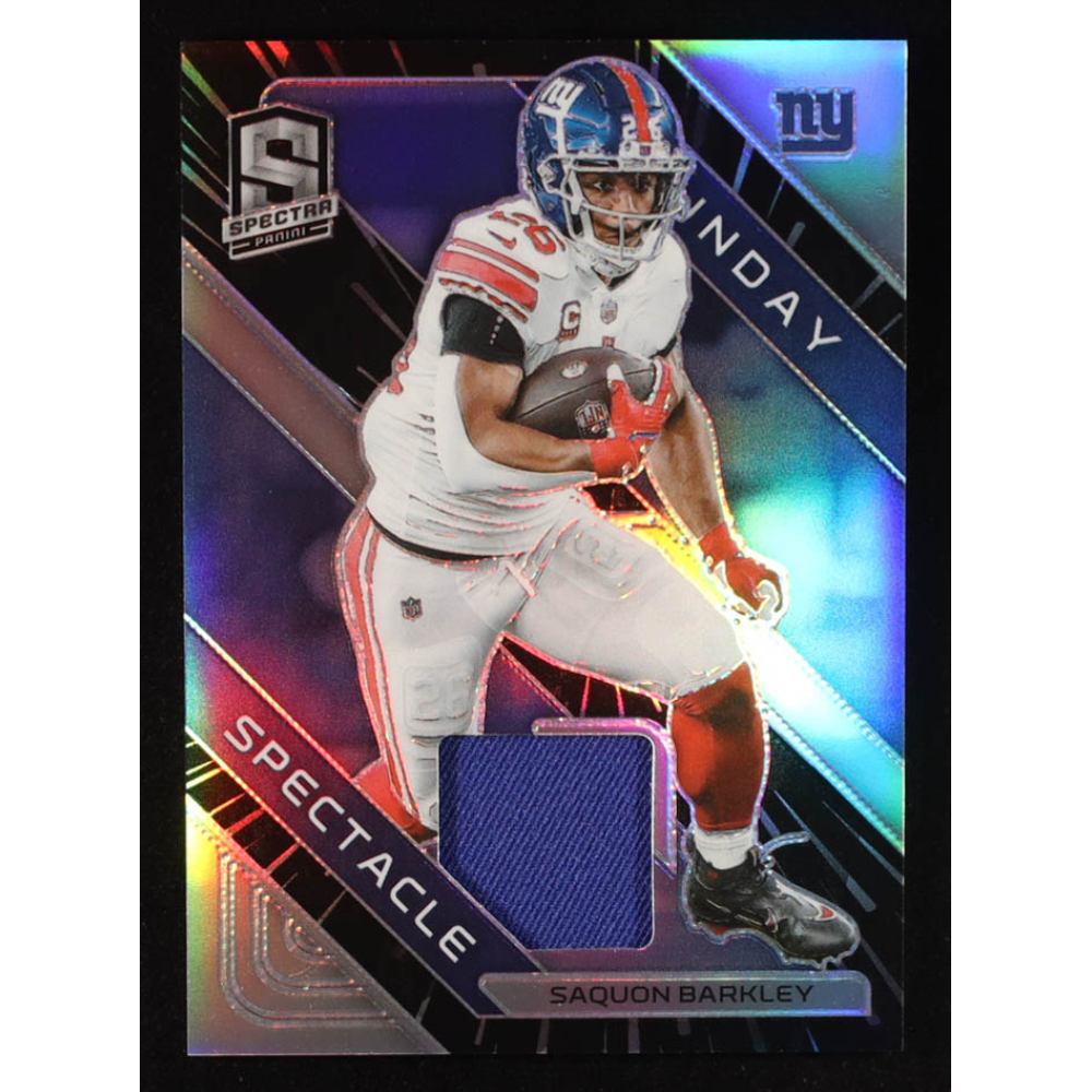 Saquon Barkley 2023 Panini Spectra Sunday Spectacle Materials Hyper #16 #09/75 at PristineAuction.com