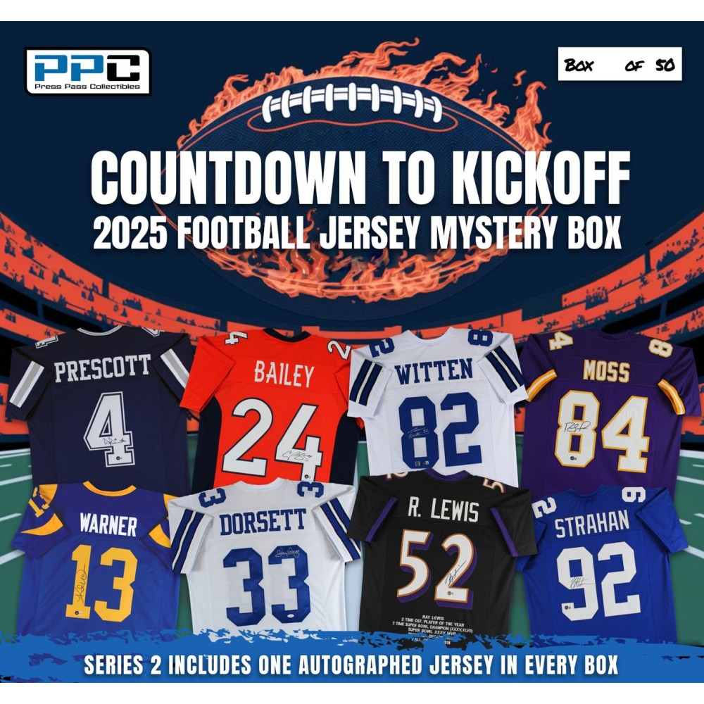 Press Pass Collectibles 2025 Countdown to Kickoff Football Jersey Mystery Box – Series 2 (Limited to 50) at PristineAuction.com