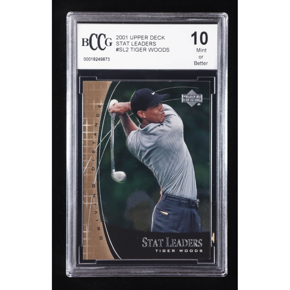 Tiger Woods 2001 Upper Deck Stat Leaders #SL2 RC (BCCG 10) at PristineAuction.com