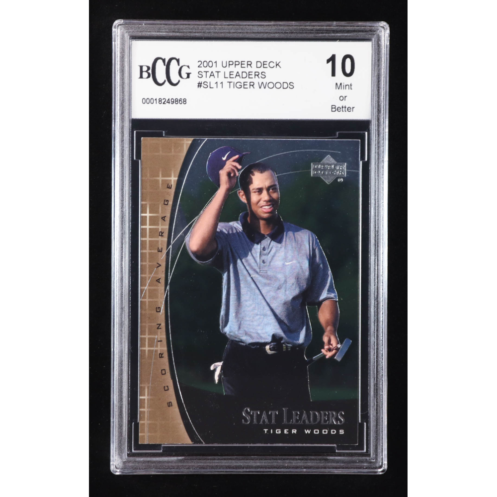 Tiger Woods 2001 Upper Deck Stat Leaders #SL11 RC (BCCG 10) at PristineAuction.com