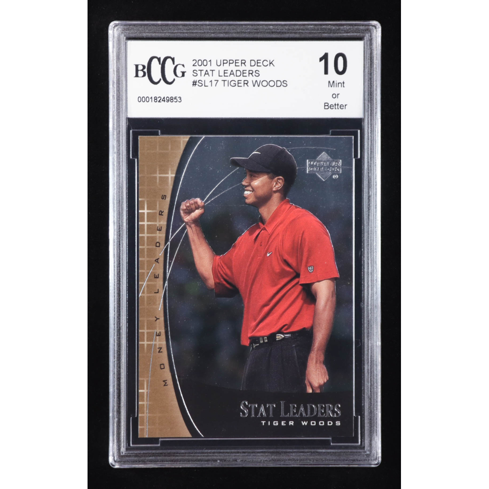 Tiger Woods 2001 Upper Deck Stat Leaders #SL17 RC (BCCG 10) at PristineAuction.com
