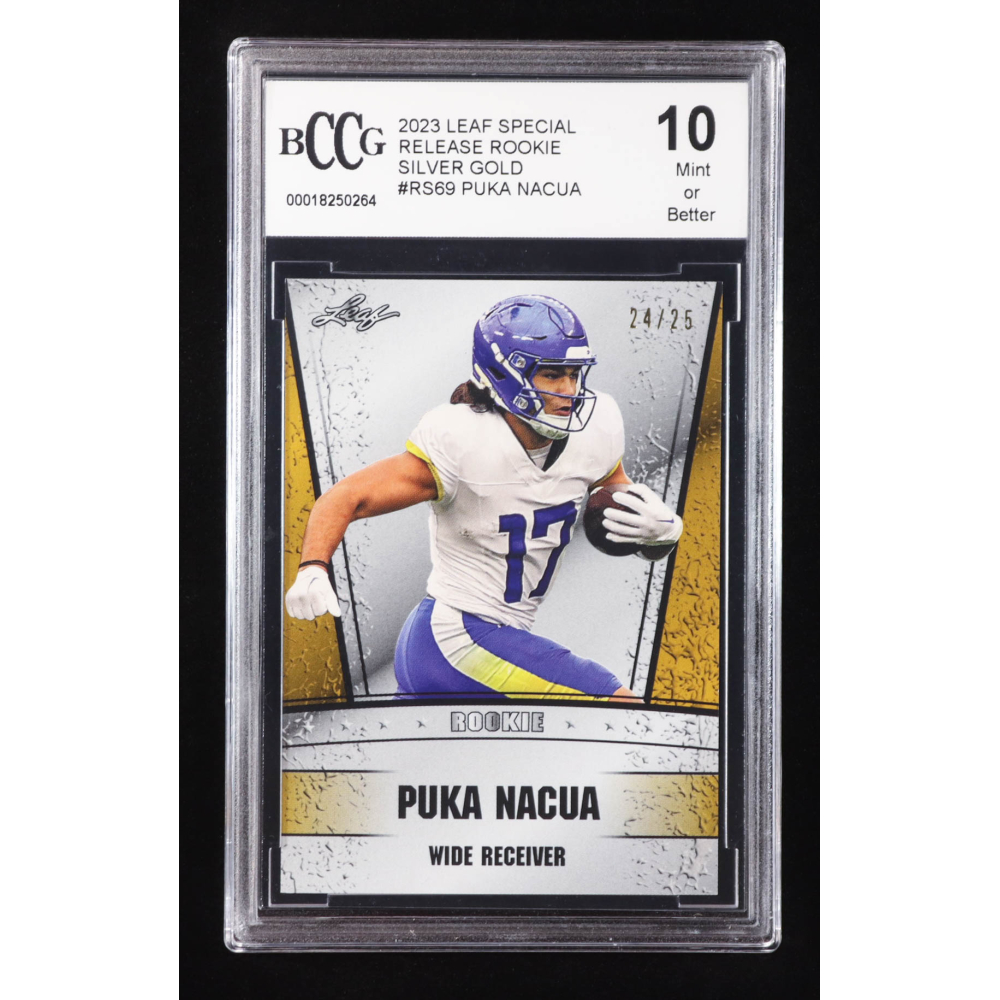 Puka Nacua 2023 Leaf Special Release Rookie Silver Gold #RS69 RC #24/25 (BCCG 10) at PristineAuction.com