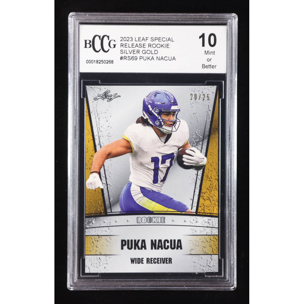 Puka Nacua 2023 Leaf Special Release Rookie Silver Gold #RS69 RC #20/25 (BCCG 10) at PristineAuction.com