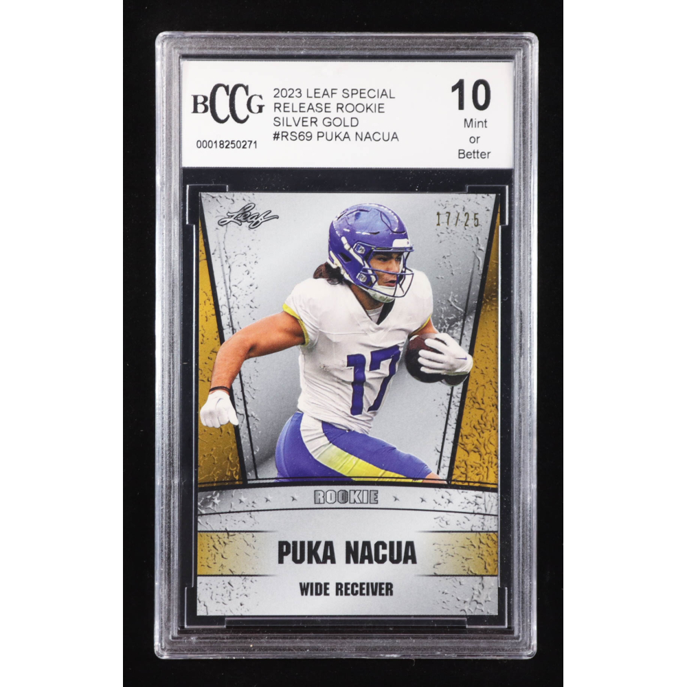 Puka Nacua 2023 Leaf Special Release Rookie Silver Gold #RS69 RC #17/25 (BCCG 10) at PristineAuction.com