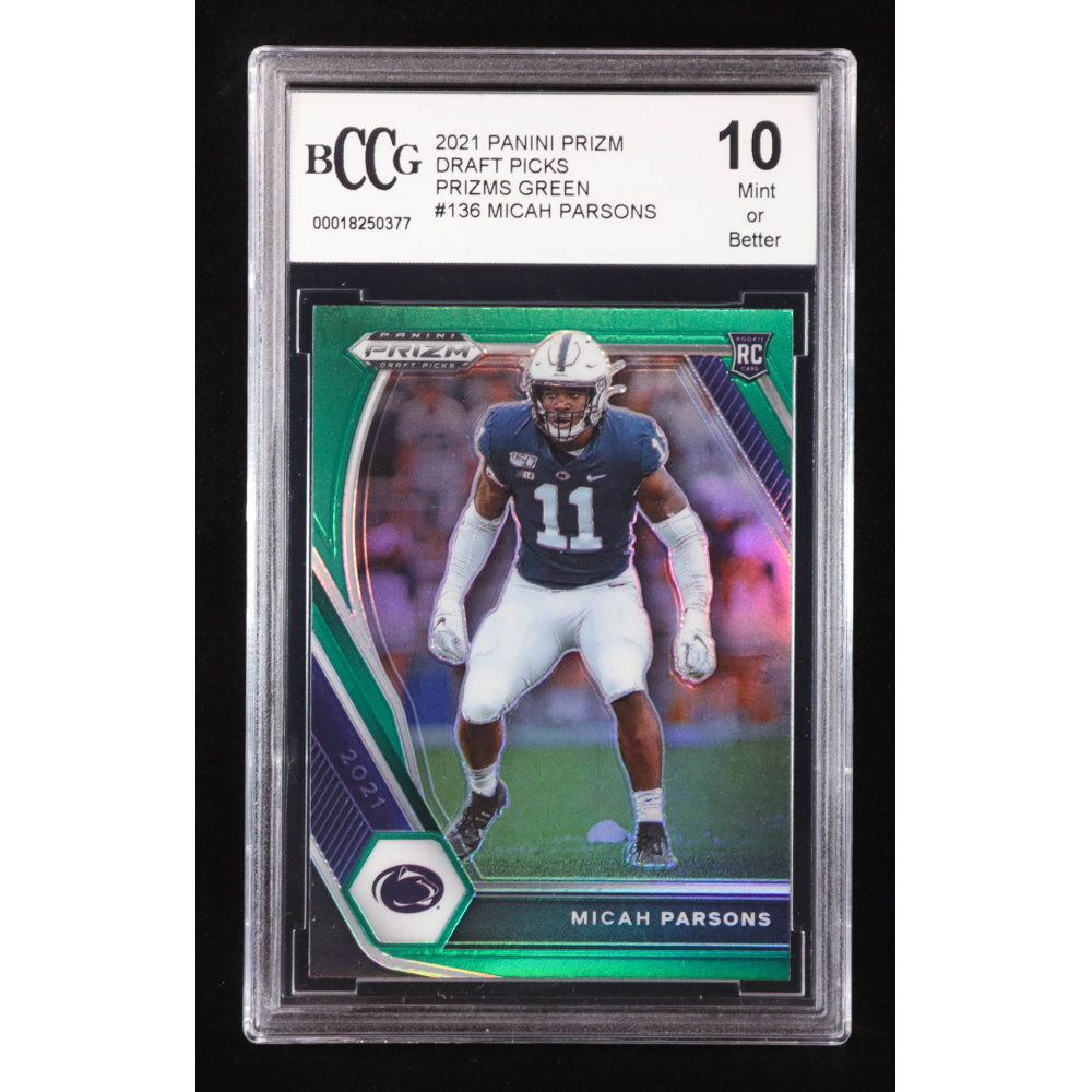 Micah Parsons 2021 Panini Prizm Draft Picks Prizms Green #136 RC (BCCG 10) at PristineAuction.com