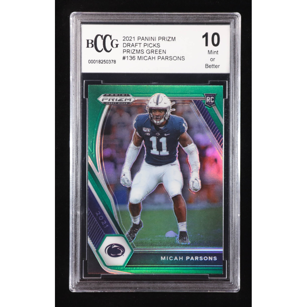 Micah Parsons 2021 Panini Prizm Draft Picks Prizms Green #136 RC (BCCG 10) at PristineAuction.com