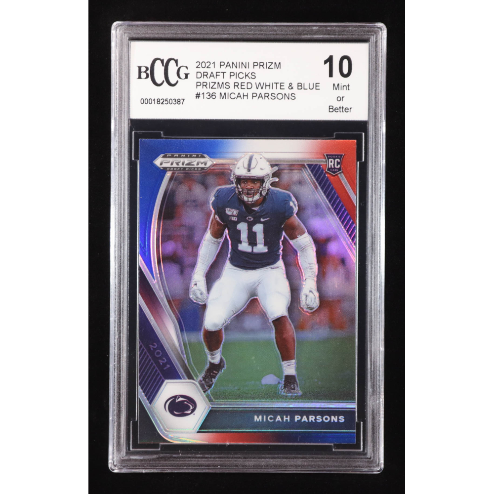 Micah Parsons 2021 Panini Prizm Draft Picks Prizms Red White and Blue #136 RC (BCCG 10) at PristineAuction.com