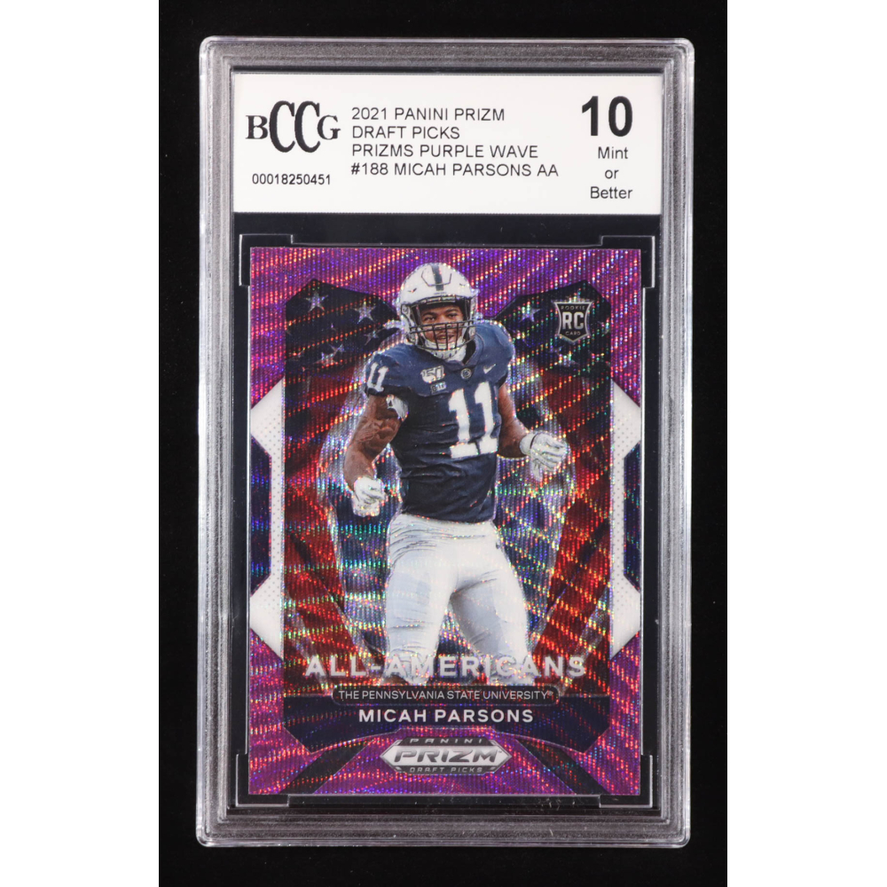 Micah Parsons 2021 Panini Prizm Draft Picks Prizms Purple Wave #188 AA RC (BCCG 10) at PristineAuction.com