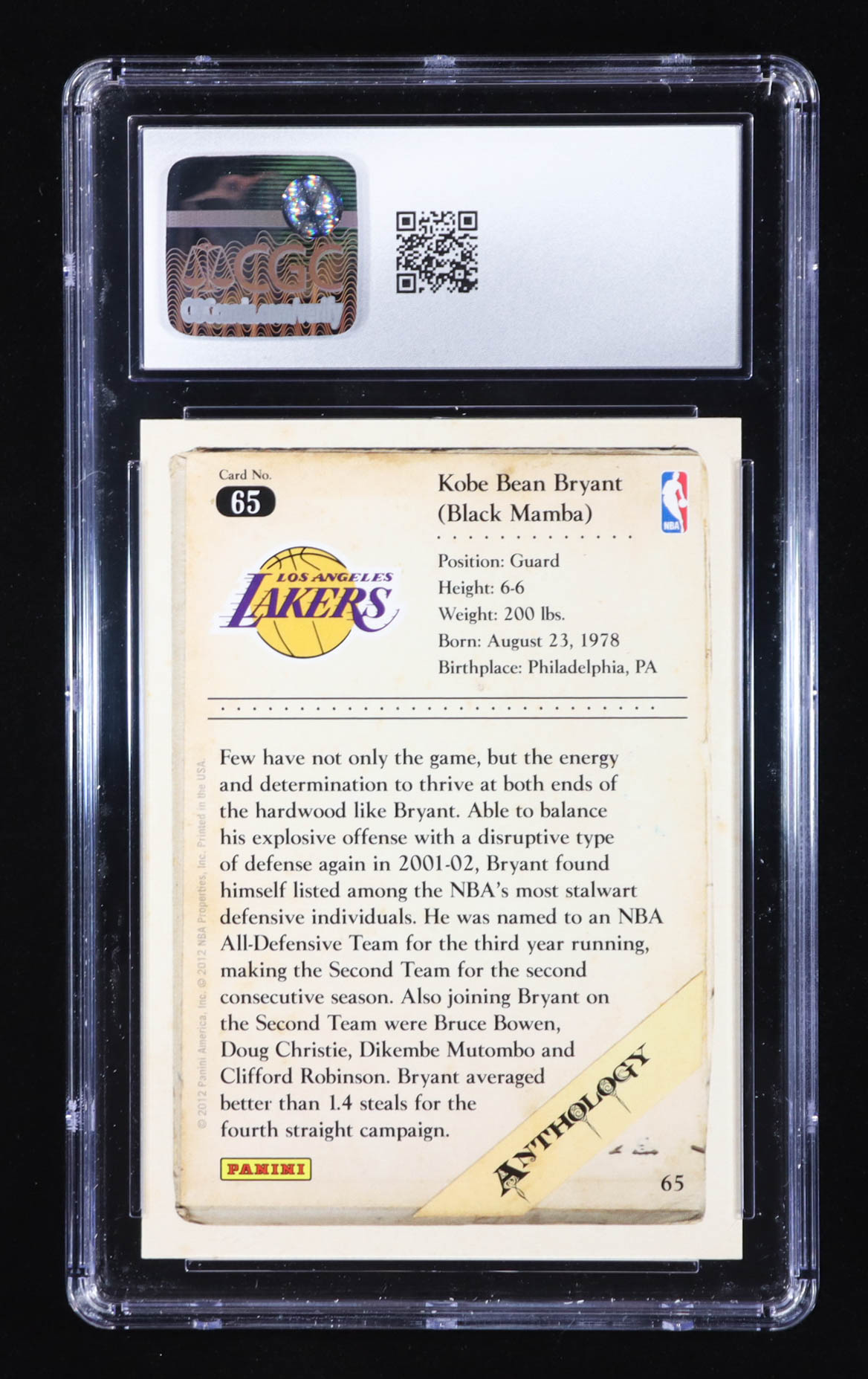 Kobe Bryant 2012-13 Panini Kobe Anthology #65 (CGC 10) at PristineAuction.com Kobe Bryant 2012-13 Panini Kobe Anthology #65 (CGC 10) at PristineAuction.com