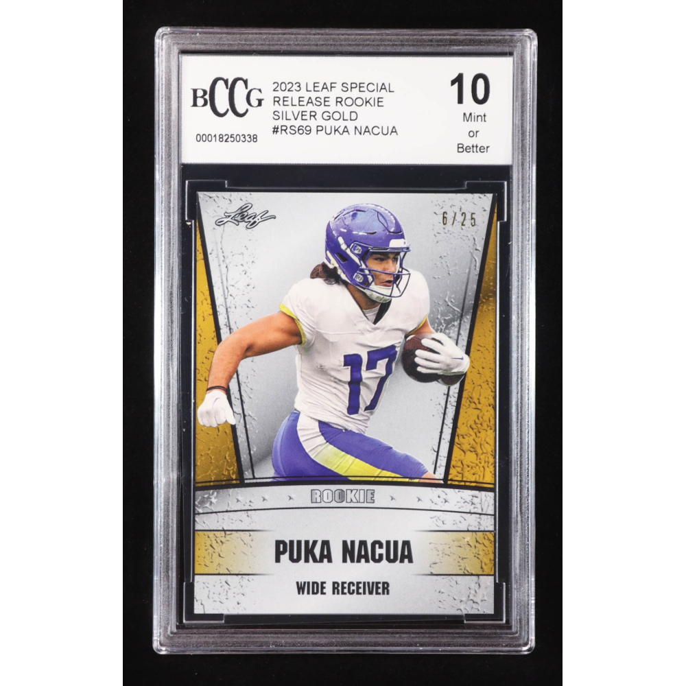 Puka Nacua 2023 Leaf Special Release Rookie Silver Gold #RS69 RC #6/25 (BCCG 10) at PristineAuction.com