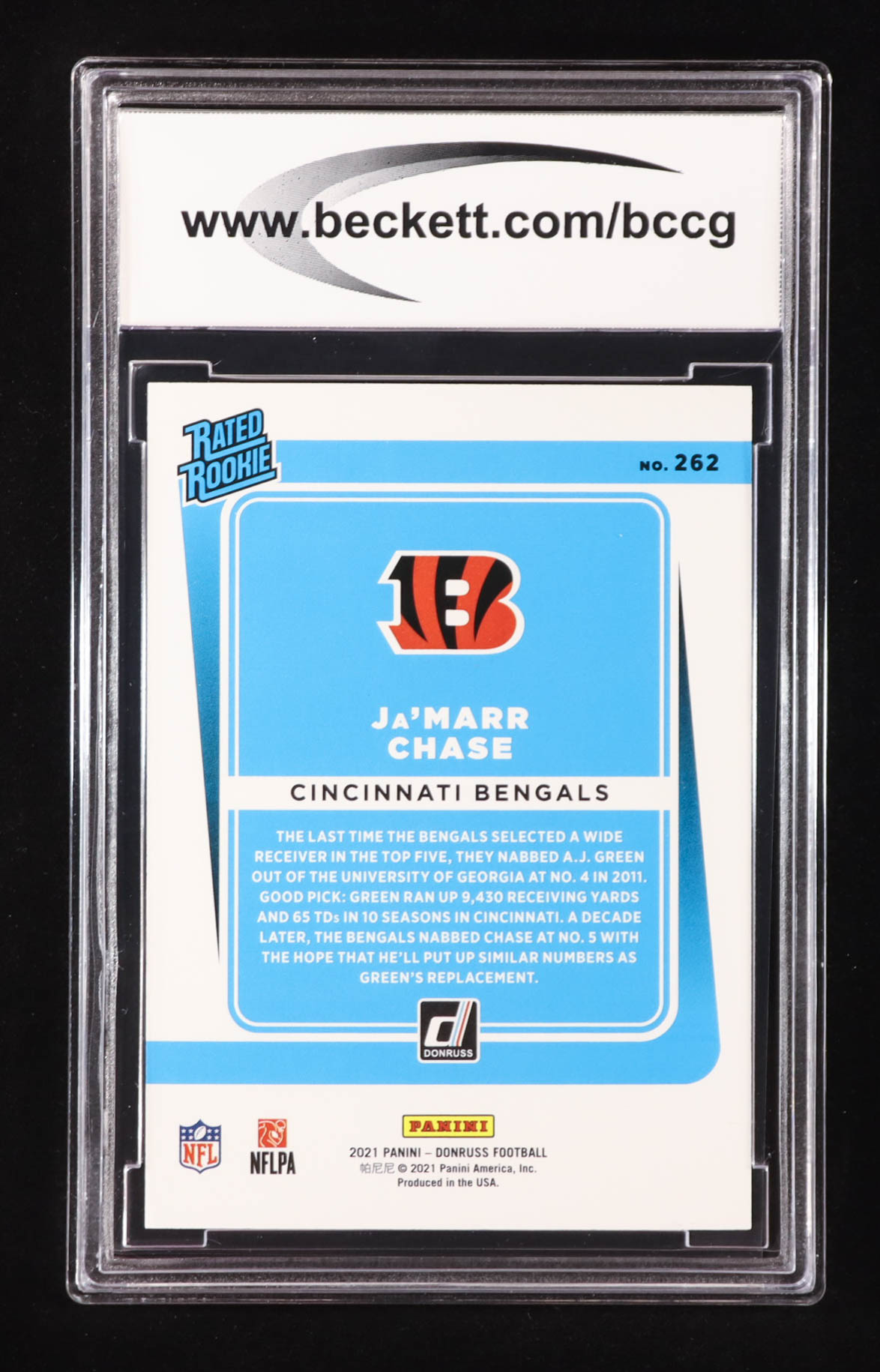 Ja'Marr Chase 2021 Donruss #262 RR RC (BCCG 10) at PristineAuction.com Ja'Marr Chase 2021 Donruss #262 RR RC (BCCG 10) at PristineAuction.com