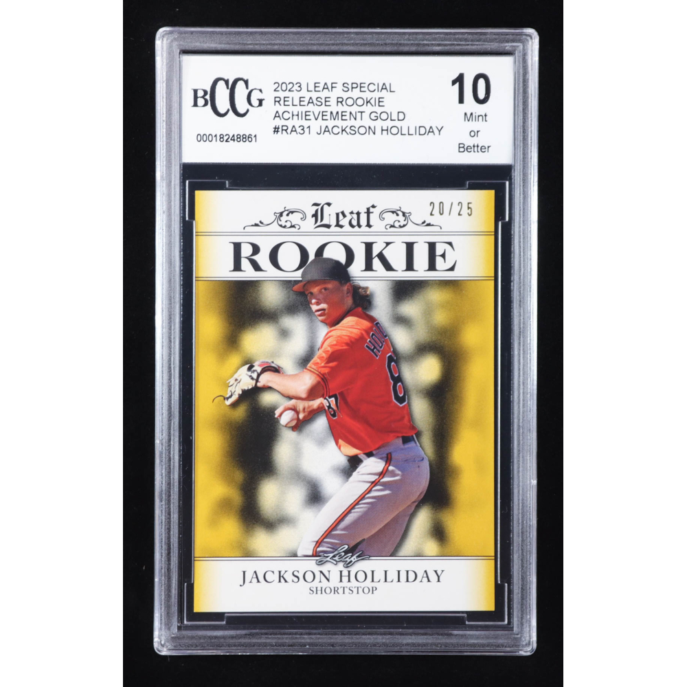 Jackson Holliday 2023 Leaf Special Release Rookie Achievement Gold #RA31 RC #20/25 (BCCG 10) at PristineAuction.com