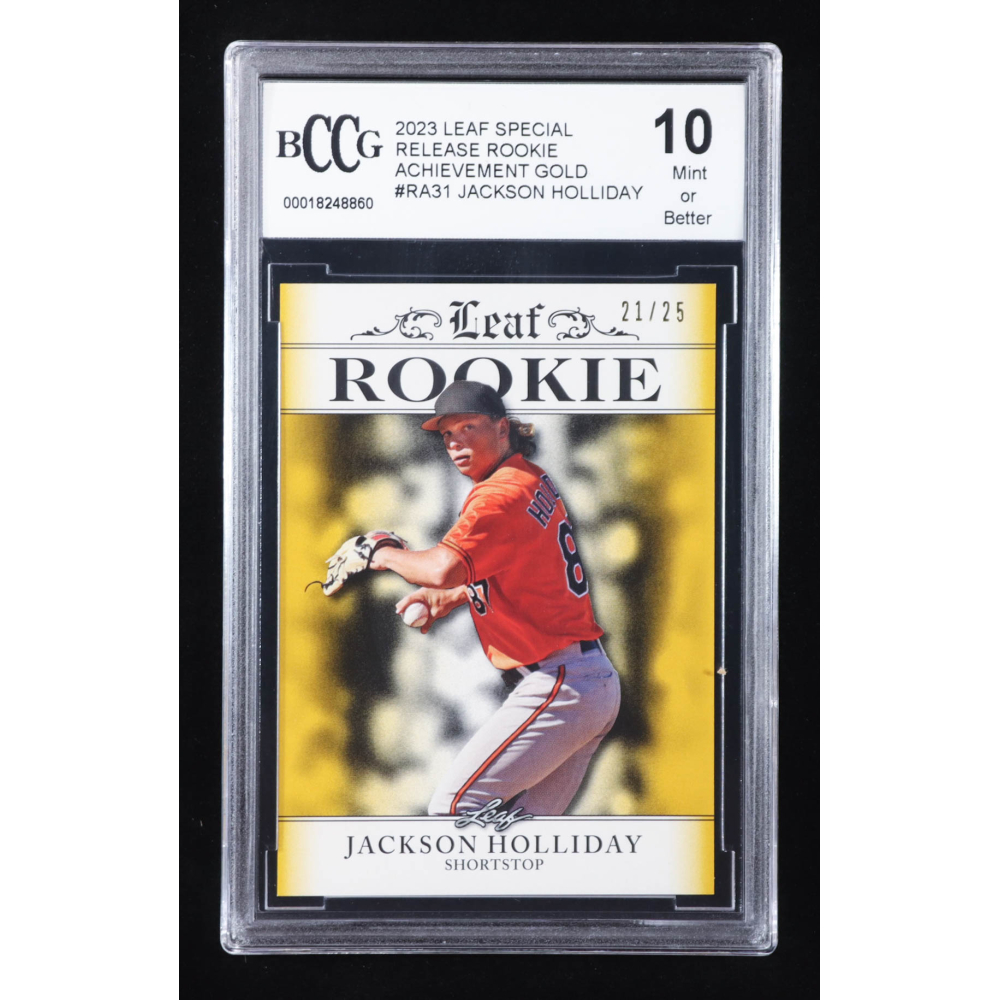 Jackson Holliday 2023 Leaf Special Release Rookie Achievement Gold #RA31 RC #21/25 (BCCG 10) at PristineAuction.com